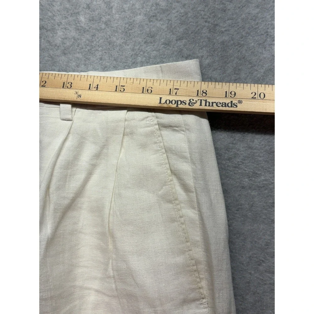 Man of Fashion Mens 36 White 100% Linen Pleated Wide Leg Dress Pants Trousers
